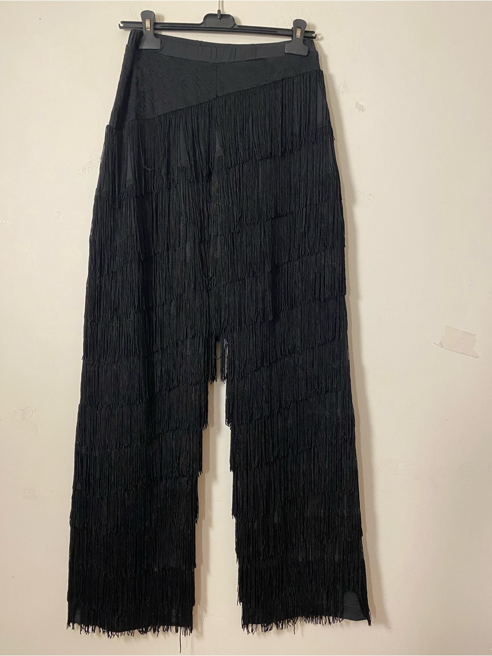 Rare find Vintage Black Fringe Wide-Leg Pants Size Medium